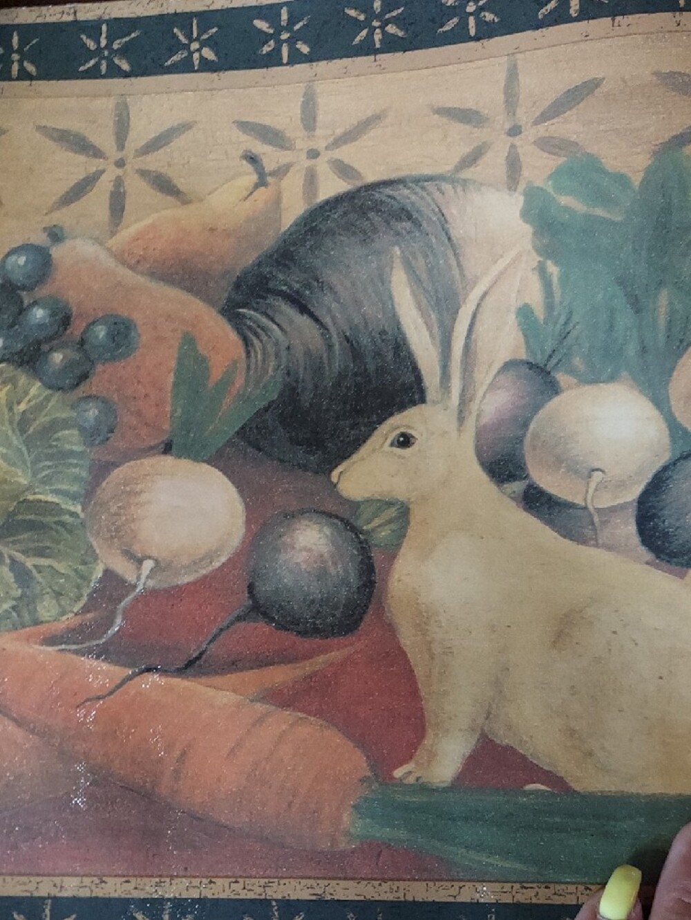 Rabbit & Fruit Vintage Style Wall Art Print - Pastel Neutrals - Picture 4 of 6